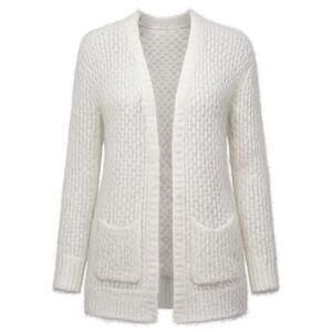 Mudd Fluffy Eyelash Knit Cardigan XS Cream Cozy Soft Girl Open Front Cottagecore